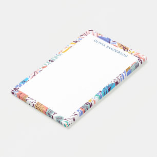 Bloco De Notas Nome Personalizado de Quadro Floral Tropical na mo