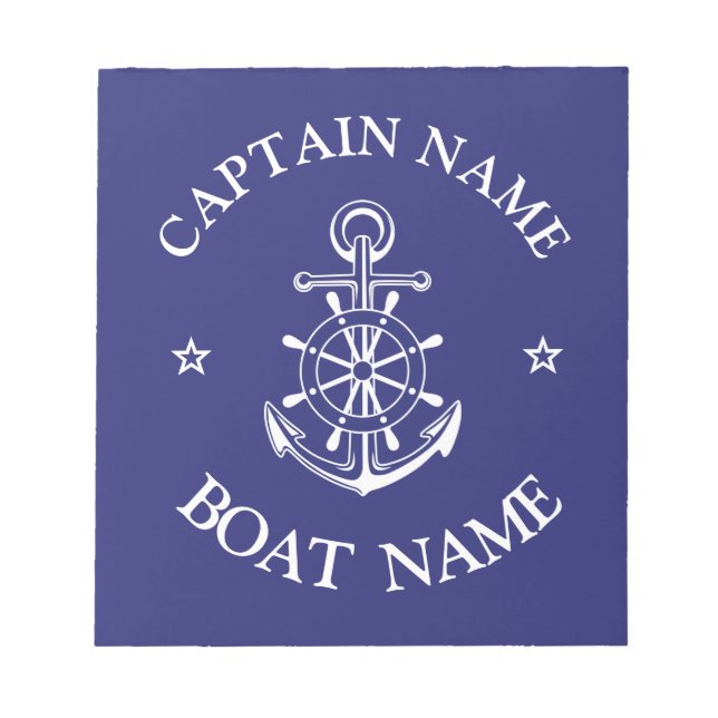 Bloco De Notas Nome personalizado do capitão do barco marinha mar (Frente)