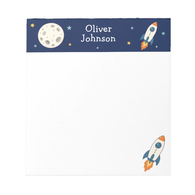 Bloco De Notas Nome Personalizado do Foguete Espacial Escola (Frente)