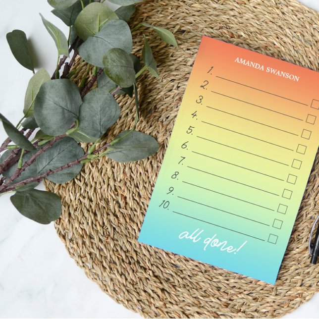 Bloco De Notas Nome Personalizado do Ombre Tropical Numerado para (Criador carregado)