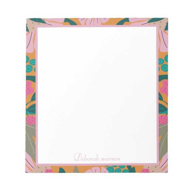 Bloco De Notas Nome personalizado do professor floral elegante mo (Frente)