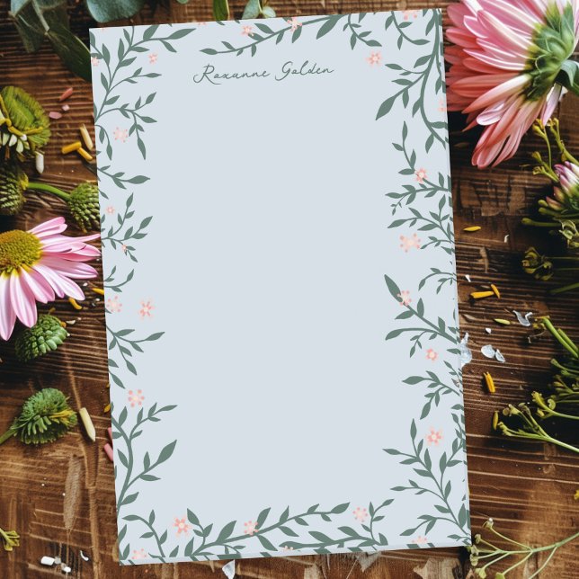 Bloco de Notas Nome PERSONALIZADO do Quadro Floral (Pretty Pink Floral Frame CUSTOM NAME Notepad
)