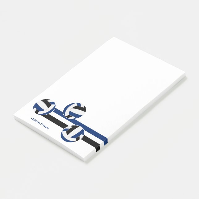 Bloco De Notas nome personalizado do volleyball preto azul (Inclinado)