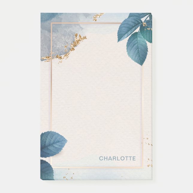 Bloco De Notas Nome Personalizado: Dourada Glitter Floral Waterco (Frente)