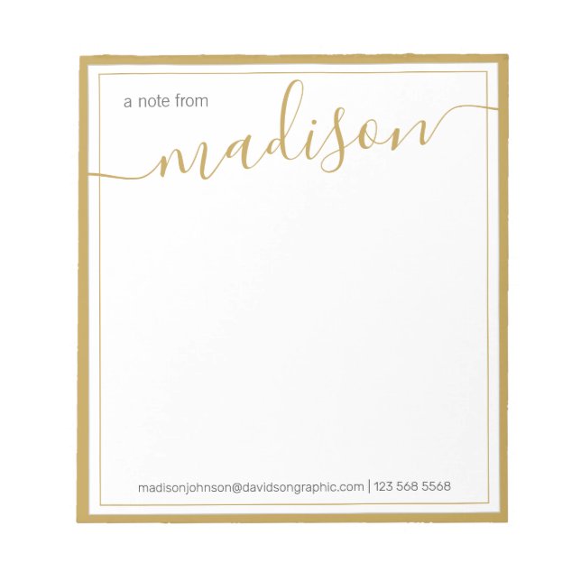 Bloco De Notas Nome Personalizado Dourado Branco Da Mesa Do (Frente)