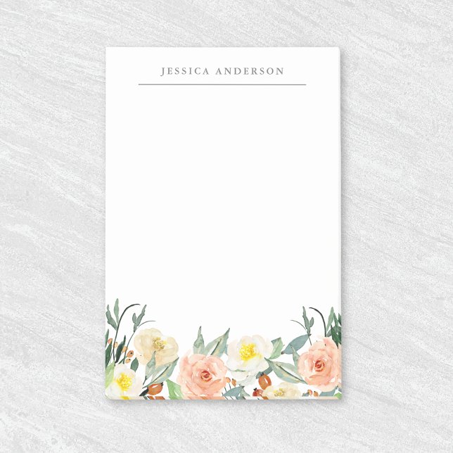 Bloco De Notas Nome Personalizado Floral de Aquarela (Criador carregado)