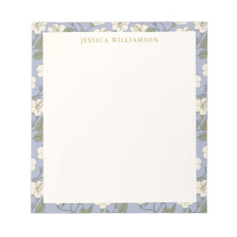 Bloco De Notas Nome Personalizado Floral de Cottagecore Azul