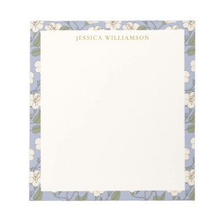 Bloco De Notas Nome Personalizado Floral de Cottagecore Azul