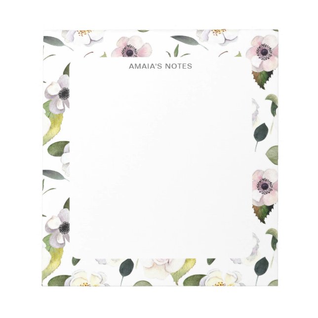 Bloco De Notas Nome Personalizado Floral Elegante (Frente)