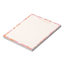 Bloco De Notas Nome Personalizado Floral Laranja Cor-de-Rosa-Cor-