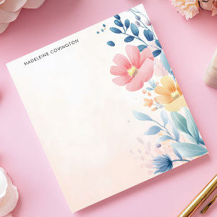 Bloco De Notas Nome Personalizado Floral Pastel Elegante