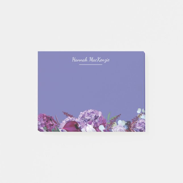Bloco De Notas Nome Personalizado Floral Roxo Moderno (Frente)