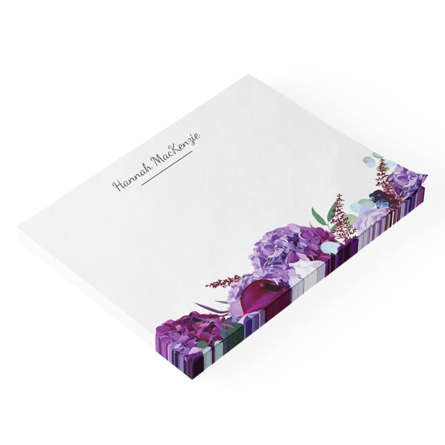 Bloco De Notas Nome Personalizado Floral Roxo Moderno (Modern Purple Floral Personalized Name Post-it Notes)