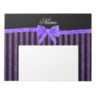 Bloco De Notas Nome personalizado glitter púrpura stripes glitter