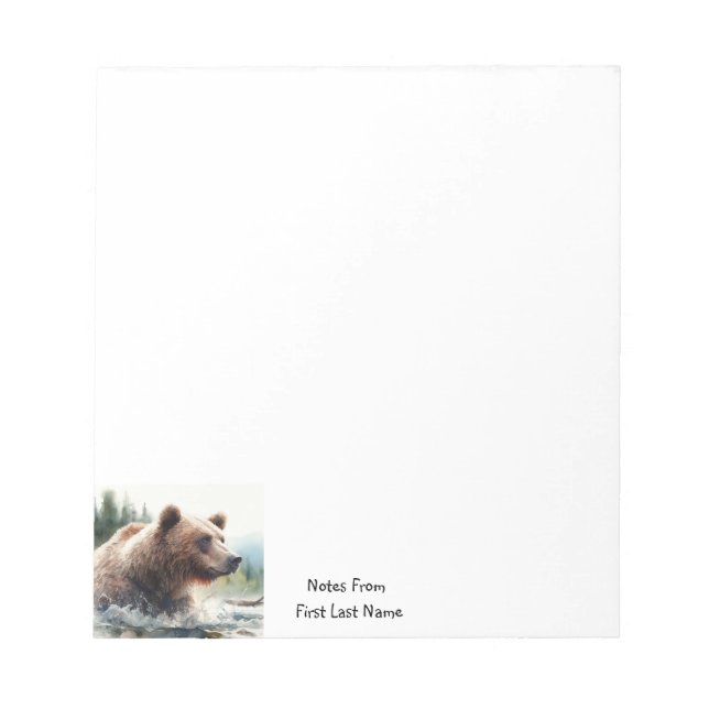 Bloco De Notas Nome personalizado Grizzly Bear Animal Willife Nat (Frente)
