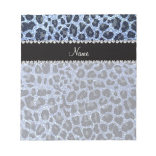 Bloco De Notas Nome personalizado impressão leopardo azul-claro