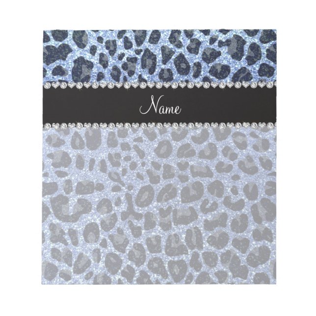 Bloco De Notas Nome personalizado impressão leopardo azul-claro (Frente)