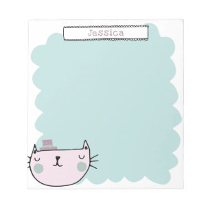 Bloco De Notas Nome Personalizado Lilac Do Teal De Gato Branco Ga