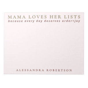 Bloco De Notas Nome Personalizado Lista de Mamãe Pink Minimalista