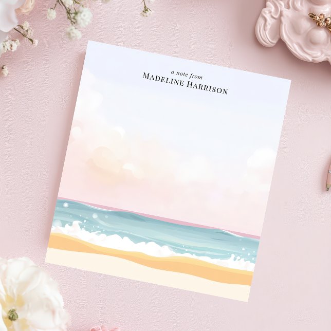 Bloco De Notas Nome Personalizado Minimalista Praia Oceano Pastel (Criador carregado)
