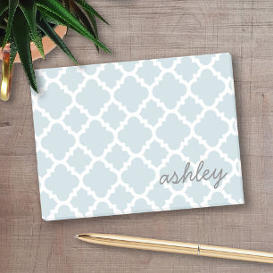 Bloco De Notas Nome Personalizado Padrão de Quatrefoil Azul Clar
