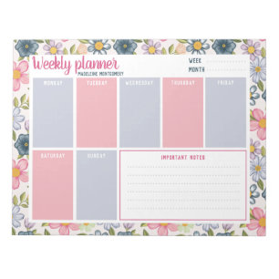 Bloco De Notas Nome Personalizado Pastel Floral Weekly Planner