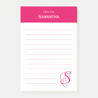 Bloco De Notas Nome Personalizado Rosa Monograma Elegante Linhado