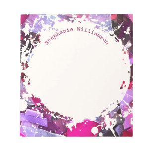 Bloco De Notas Nome Personalizado Rosa Roxo Abstrato Salpico 