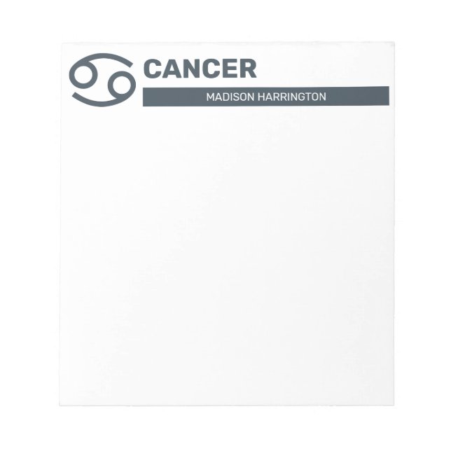 Bloco De Notas Nome Personalizado / Texto & Cor Cancer de Sinal Z (Frente)