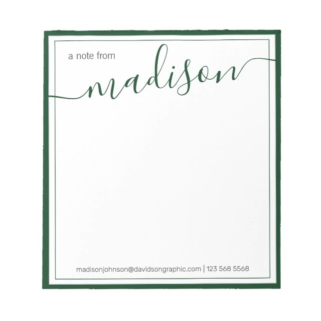 Bloco De Notas Nome Personalizado Verde Branco Da Mesa Do (Frente)
