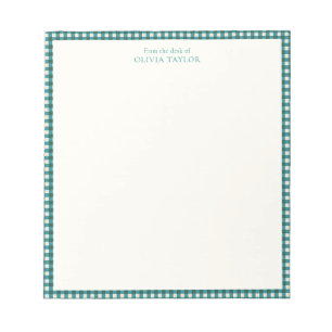 Bloco De Notas Nome Personalizado Xadrez Azul Teal Preppy