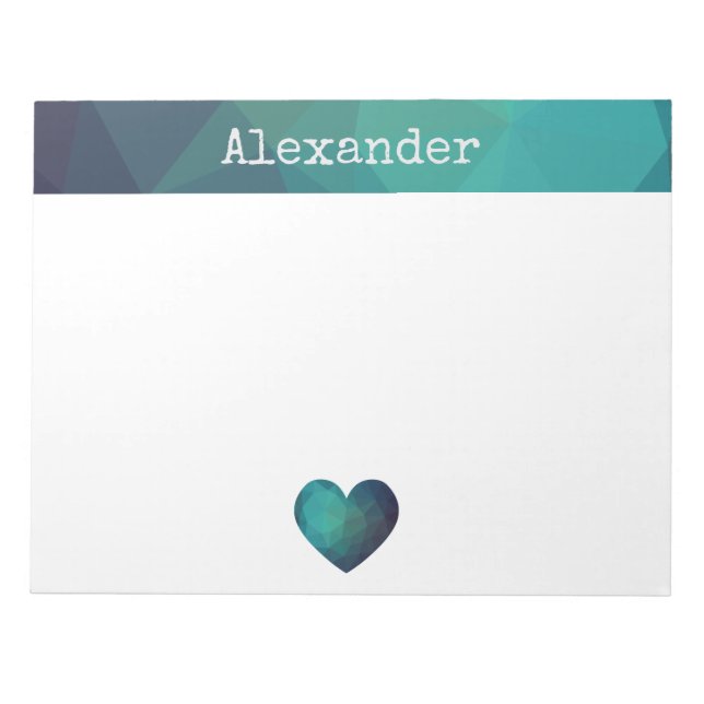 Bloco De Notas Nome personalizável de design de coração azul - an (Frente)