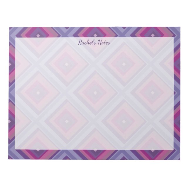 Bloco De Notas Nome Roxo Rosa Diamante Padrão Quadrados Xadrez (Frente)