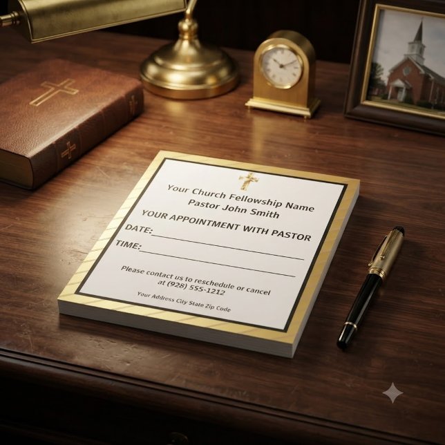 Bloco De Notas Nomeação de Pastor da Igreja da Cruz de Ouro Class (The gold details are simulated in the artwork, no metal is used in making this paper product.)