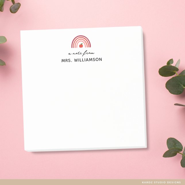 Bloco De Notas Nota Adesiva Personalizada Fofa de Professor Nome  (Post-it notes are shown in 3 x 3 inches. Personalize with the teacher's name.)
