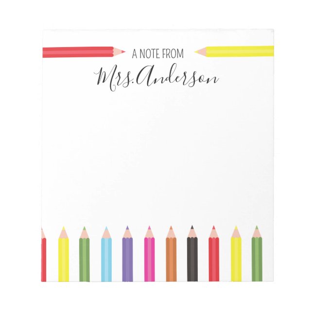Bloco De Notas Nota ao Lápis Arco-Íris do Professor (Frente)