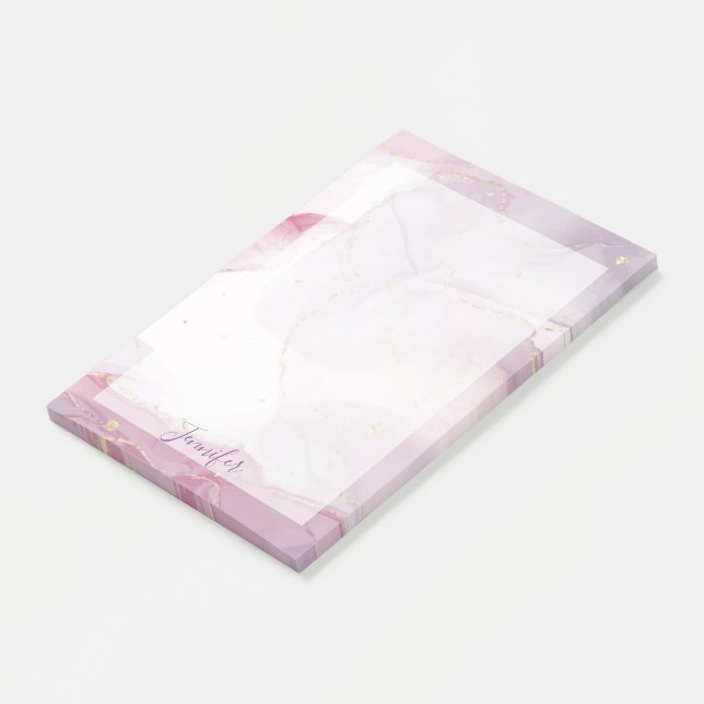 Bloco De Notas Nota com padrão ombre de violeta rosa e brilho (Inclinado)