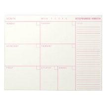 Nota de Agenda do Planejador Semanal Personalizado