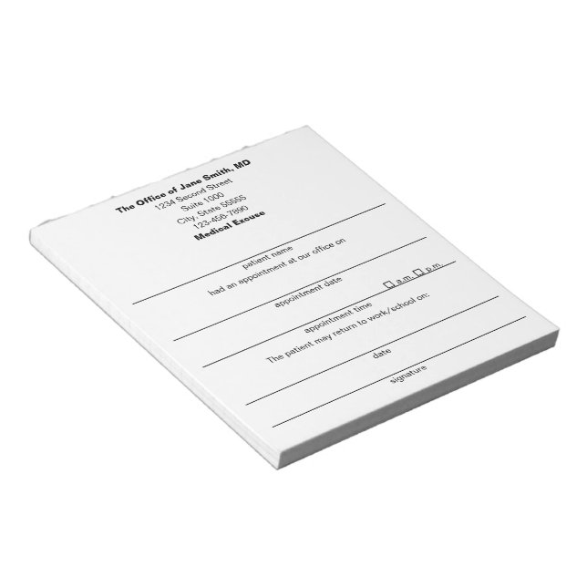 Bloco De Notas Nota de Desculpa Médica do Médico para Paciente Br (Inclinado)