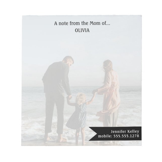 Bloco De Notas Nota de Foto Personalizada da Mãe de...Personaliza (Frente)