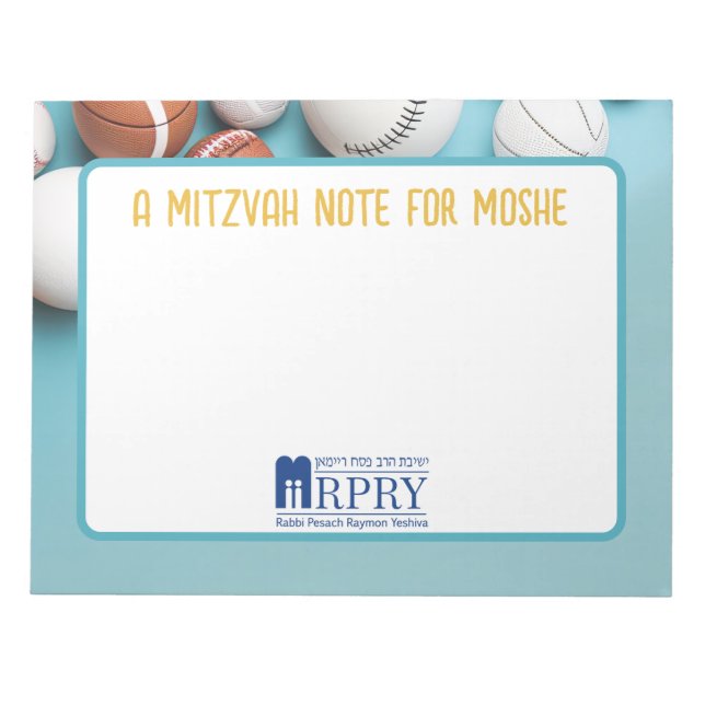 Bloco De Notas Nota Mitzvah Personalizada - Esportes (Frente)