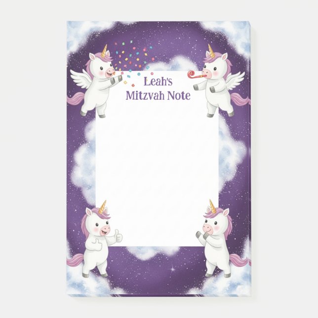 Bloco De Notas Nota Mitzvah Personalizada: Unicorn Roxo (Frente)