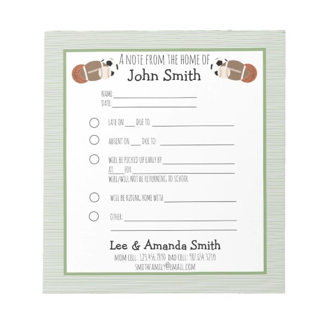 Bloco De Notas Nota sobre a escola de esportes (Frente)