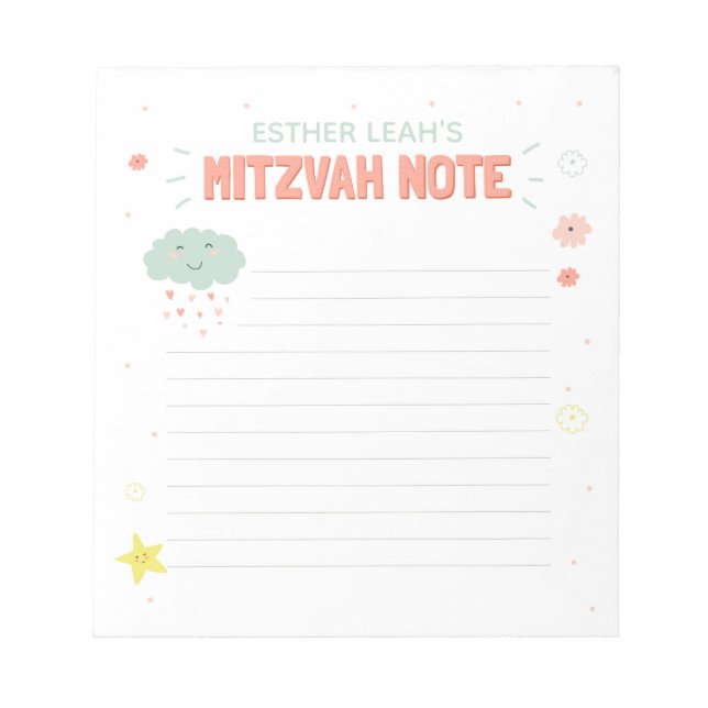 Bloco De Notas Nota sobre Nuvem e Flores Mitzvah (Frente)