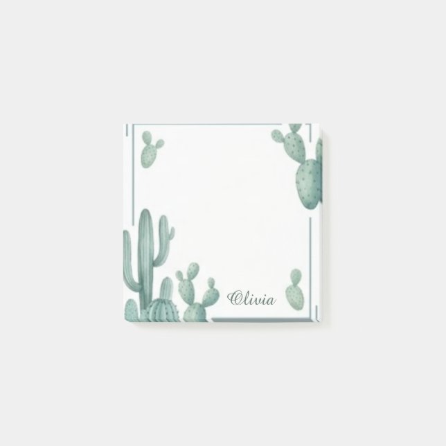 Bloco De Notas Notas Adesivas de Aquarela de Cacto Personalizadas (Frente)