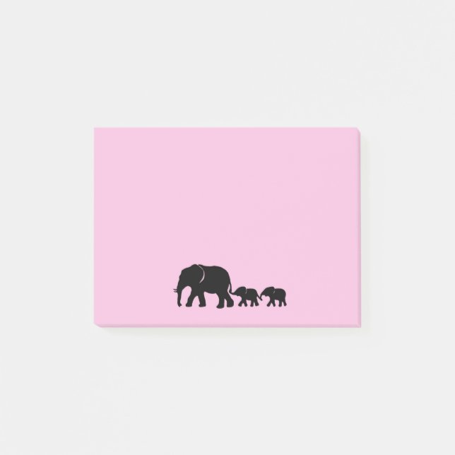 Bloco De Notas Notas adesivas de Elefante Mãe com Bebês (Frente)