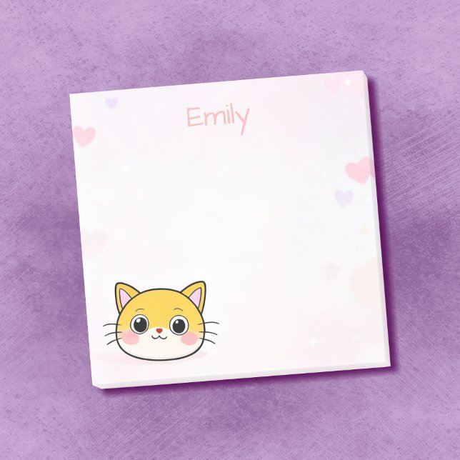 Bloco De Notas Notas Adesivas de Gato Fofo com Nome Personalizado (🐱💖 Kawaii kitty sticky notes – personalized just for you!)