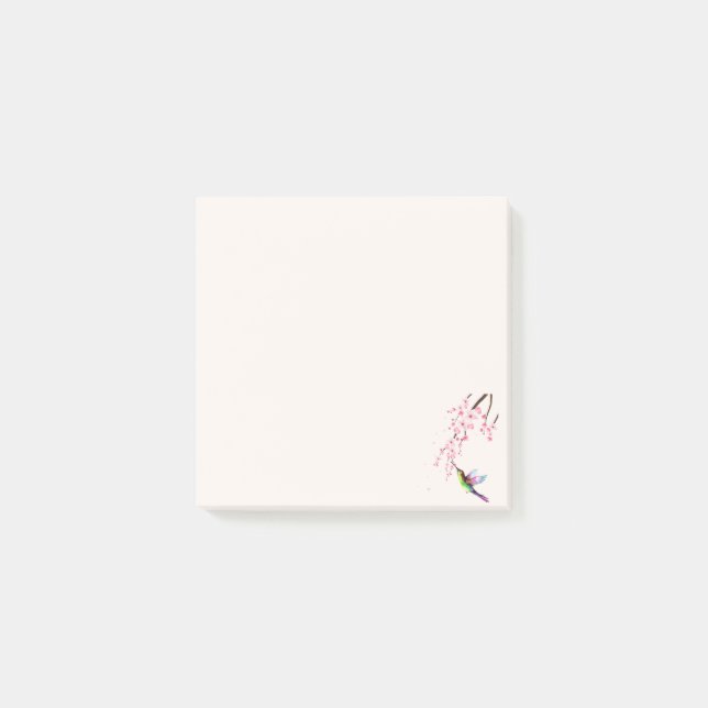 Bloco De Notas Notas Adesivas Flor de Sakura e Beija-flor (Frente)