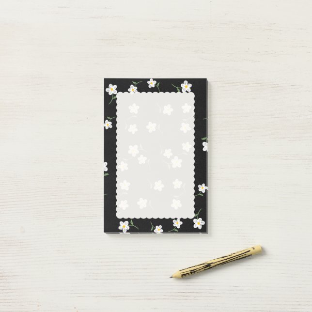 Bloco De Notas Notas Adesivas Florais Midnight Daisy | Cute Botan (Na mesa)