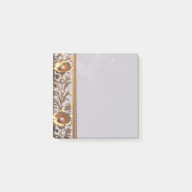 Bloco De Notas Notas Adesivas Ornamento Floral Dourado (Frente)